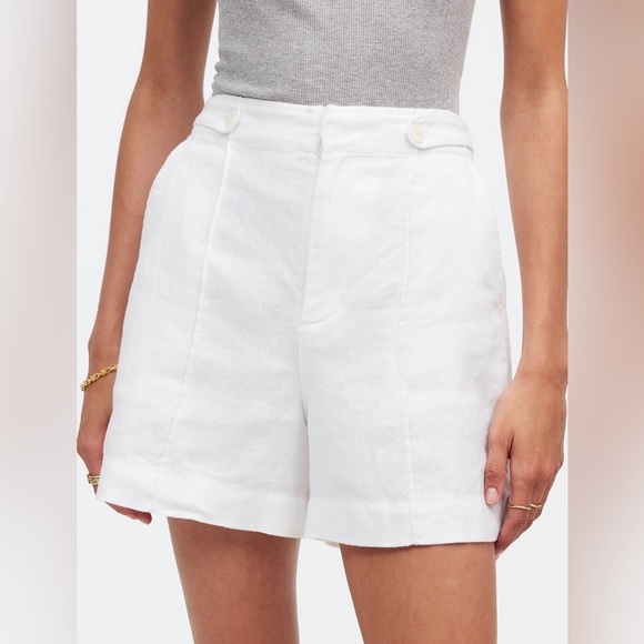 Madewell NWT Clean Button-Tab Shorts in 100% Linen Women’s Size 10 Eyelet White - Picture 1 of 8